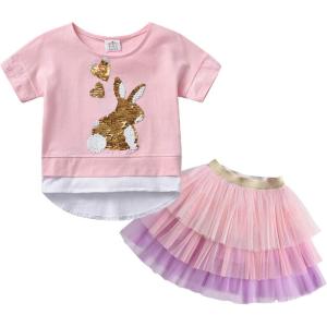 imageDXTON Toddler Girls Dresses Winter Long Sleeve Party Dresses 2pcs Casual TShirt and Tutu Skirt SetSets3930pink