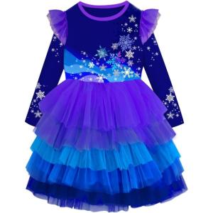 imageDXTON Girls Dresses Winter Long Sleeve Tutu Party DressesBlue
