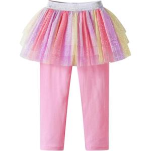 imageDXTON Toddler Girls Tutu Leggings with Skirt Stretchy Ruffle Capri Footless Skirted Pant Birthday Party for Kids 310 YearsSmoky Pink Beige