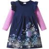 imageDXTON Toddler Girls Long Sleeve Dress Stripe Rainbow Ruffle Cotton Casual Tunic Shirt Fall Winter School DressNavy Snowflakes