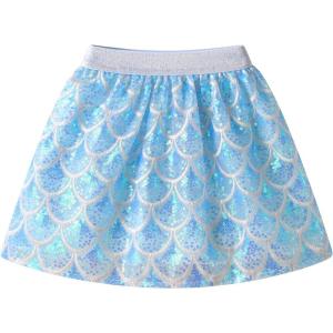 imageDXTON Toddler Girls Sequin Skirt Elastic Rainbow Glitter Sparkle Party Dance Skirts with Lining Little Kids 310 YearsSk284blue Sequin