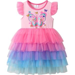 image:imageDXTON Toddler Girls Tutu Dress Cotton Bodice Layered Tulle Skirt Mermaid Sparkle Birthday Party Dress for Kids 38 YearsPink Butterfly