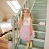 image:imageDXTON Girls Summer Dress with Cotton Top and Colorful Tulle Holiday Party Casual Dresses for Toddler Kids for 38 YearsBeige