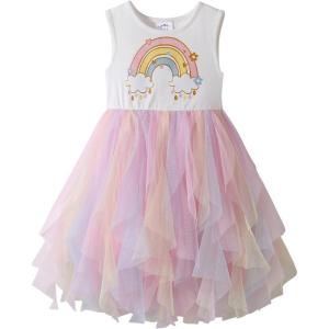 image:imageDXTON Girls Summer Dress with Cotton Top and Colorful Tulle Holiday Party Casual Dresses for Toddler Kids for 38 YearsBeige