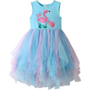 image:imageDXTON Girls Summer Dress with Cotton Top and Colorful Tulle Holiday Party Casual Dresses for Toddler Kids for 38 YearsGreen