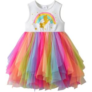 image:imageDXTON Girls Summer Dress with Cotton Top and Colorful Tulle Holiday Party Casual Dresses for Toddler Kids for 38 YearsOrange
