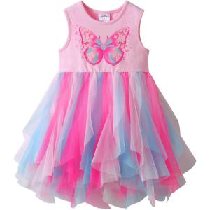 image:imageDXTON Girls Summer Dress with Cotton Top and Colorful Tulle Holiday Party Casual Dresses for Toddler Kids for 38 YearsPink