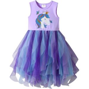 image:imageDXTON Girls Summer Dress with Cotton Top and Colorful Tulle Holiday Party Casual Dresses for Toddler Kids for 38 YearsPurple