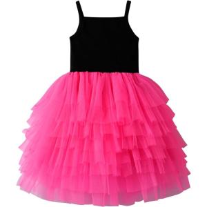 image:imageDXTON Girls Sleeveless Summer Dresses Tutu Strap Knit with 8Layer Fluffy Cotton Blend for Birthday Party Outfits 38 YearsBlack