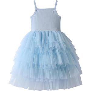 image:imageDXTON Girls Sleeveless Summer Dresses Tutu Strap Knit with 8Layer Fluffy Cotton Blend for Birthday Party Outfits 38 YearsBlue