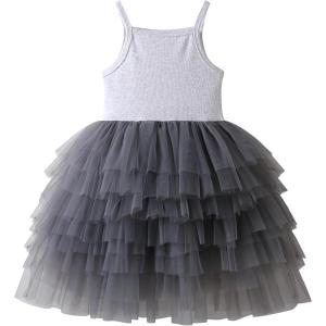image:imageDXTON Girls Sleeveless Summer Dresses Tutu Strap Knit with 8Layer Fluffy Cotton Blend for Birthday Party Outfits 38 YearsGrey