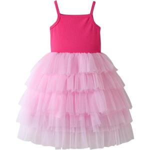 image:imageDXTON Girls Sleeveless Summer Dresses Tutu Strap Knit with 8Layer Fluffy Cotton Blend for Birthday Party Outfits 38 YearsPink