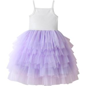 image:imageDXTON Girls Sleeveless Summer Dresses Tutu Strap Knit with 8Layer Fluffy Cotton Blend for Birthday Party Outfits 38 YearsPurple