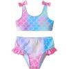 image:imageDXTON Girls Summer Swimsuit Beach Sport One Pieces Ruffled Tankini Cartoon Bathing Suit SwimwearBlue Pink
