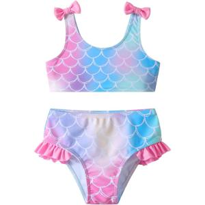 image:imageDXTON Girls Summer Swimsuit Beach Sport One Pieces Ruffled Tankini Cartoon Bathing Suit SwimwearBlue Pink