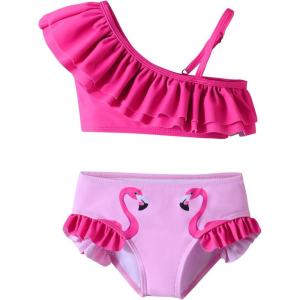 image:imageDXTON Girls Summer Swimsuit Beach Sport One Pieces Ruffled Tankini Cartoon Bathing Suit SwimwearPink Flamingo