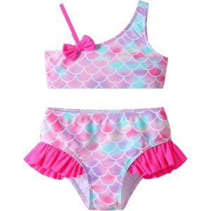 image:imageDXTON Girls Summer Swimsuit Beach Sport One Pieces Ruffled Tankini Cartoon Bathing Suit SwimwearRed Fish Scale