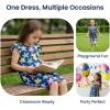 image:imageDXTON Toddler Girls Dress Summer Floral Short Sleeve Casual Dress for Little Kids 38 Years Aline Sundress for School PlayNavy Flower Printed