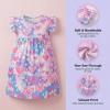 image:imageDXTON Toddler Girls Dress Summer Floral Short Sleeve Casual Dress for Little Kids 38 Years Aline Sundress for School PlayPink Heart Printed
