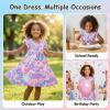image:imageDXTON Toddler Girls Dress Summer Floral Short Sleeve Casual Dress for Little Kids 38 Years Aline Sundress for School PlayPink Heart Printed