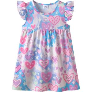 image:imageDXTON Toddler Girls Dress Summer Floral Short Sleeve Casual Dress for Little Kids 38 Years Aline Sundress for School PlayPink Heart Printed