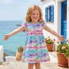 image:imageDXTON Toddler Girls Dress Summer Floral Short Sleeve Casual Dress for Little Kids 38 Years Aline Sundress for School PlayRainbow Fishscales Printed