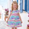 image:imageDXTON Toddler Girls Dress Summer Floral Short Sleeve Casual Dress for Little Kids 38 Years Aline Sundress for School PlayRainbow Fishscales Printed