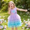 image:imageDXTON Toddler Tutu Dress Girls Sleeveless Tiered Tulle Princess Skirt Pastel Birthday Party Dresses for Kids 38YPurple Tail