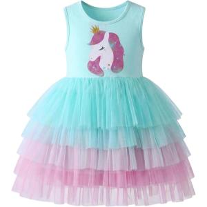 image:imageDXTON Toddler Tutu Dress Girls Sleeveless Tiered Tulle Princess Skirt Pastel Birthday Party Dresses for Kids 38YPastel Mint Horse