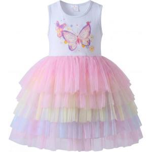 image:imageDXTON Toddler Tutu Dress Girls Sleeveless Tiered Tulle Princess Skirt Pastel Birthday Party Dresses for Kids 38YWhite Butterfly
