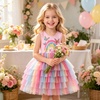 image:imageDXTON Toddler Tutu Dress Girls Sleeveless Tiered Tulle Princess Dress 38Y  Cotton Bodice Pastel Layered Skirt with Lining Birthday Party Dresses for Little KidsRainbow Butterfly
