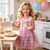 image:imageDXTON Toddler Tutu Dress Girls Sleeveless Tiered Tulle Princess Dress 38Y  Cotton Bodice Pastel Layered Skirt with Lining Birthday Party Dresses for Little KidsRainbow Butterfly