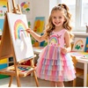 image:imageDXTON Toddler Tutu Dress Girls Sleeveless Tiered Tulle Princess Dress 38Y  Cotton Bodice Pastel Layered Skirt with Lining Birthday Party Dresses for Little KidsRainbow Butterfly