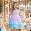 image:imageDXTON Toddler Tutu Dress Girls Sleeveless Tiered Tulle Princess Dress 38Y  Cotton Bodice Pastel Layered Skirt with Lining Birthday Party Dresses for Little KidsPurple Tail