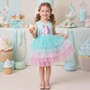 image:imageDXTON Toddler Tutu Dress Girls Sleeveless Tiered Tulle Princess Dress 38Y  Cotton Bodice Pastel Layered Skirt with Lining Birthday Party Dresses for Little KidsPastel Mint Horse