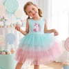 image:imageDXTON Toddler Tutu Dress Girls Sleeveless Tiered Tulle Princess Dress 38Y  Cotton Bodice Pastel Layered Skirt with Lining Birthday Party Dresses for Little KidsPastel Mint Horse