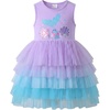 image:imageDXTON Toddler Tutu Dress Girls Sleeveless Tiered Tulle Princess Dress 38Y  Cotton Bodice Pastel Layered Skirt with Lining Birthday Party Dresses for Little KidsPurple Tail