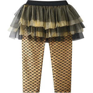 image:imageDXTON Toddler Girls Tutu Leggings with Skirt Ruffle Footless Skirted PantsGold Mermaid