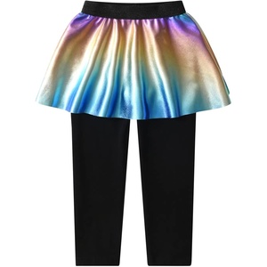 image:imageDXTON Toddler Girls Tutu Leggings with Skirt Ruffle Footless Skirted PantsMetallic Rainbow
