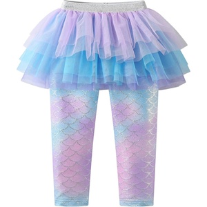 image:imageDXTON Toddler Girls Tutu Leggings with Skirt Ruffle Footless Skirted PantsPastel Blue Purple