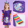 image:imageDXTON Toddler Girls Winter Long Sleeve Dress Rainbow Cotton Dresses 38YPurple Stripe Horse