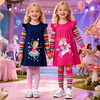 image:imageDXTON Toddler Girls Winter Long Sleeve Dress Rainbow Cotton Dresses 38YRainbow Flowers Girl