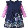 image:imageDXTON Toddler Girls Winter Long Sleeve Dress Rainbow Cotton Dresses 38YNavy Snowflakes