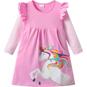 image:imageDXTON Toddler Girls Winter Long Sleeve Dress Rainbow Cotton Dresses 38YPink Rainbow Horse